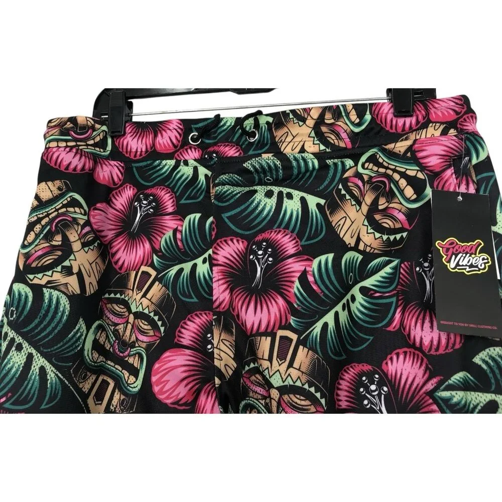 Good Vibes By Drill Clothing Company Shorts Mens Size Large Tiki Floral Hawaiian